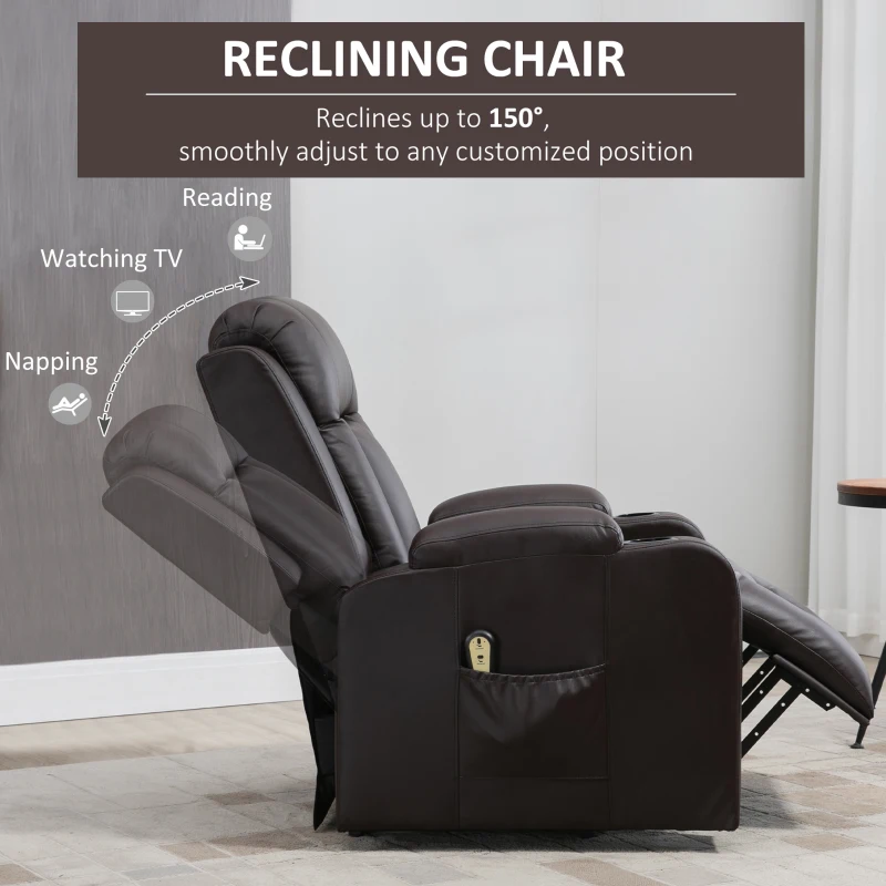 HOMCOM PU Leather Electric Power Lift Chair for Elderly Recliner Sofa with Cup Holders and Footrest (Brown)
