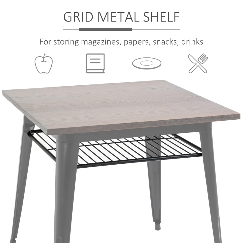 HOMCOM Industrial Dining Table Bar Table with Grid Storage Shelf, Pub Desk with Metal Frame for Living Room, Kitchen, Bedroom