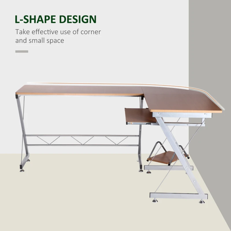 HOMCOM 67" L-shaped Corner Computer Desk Office Workstation Nature