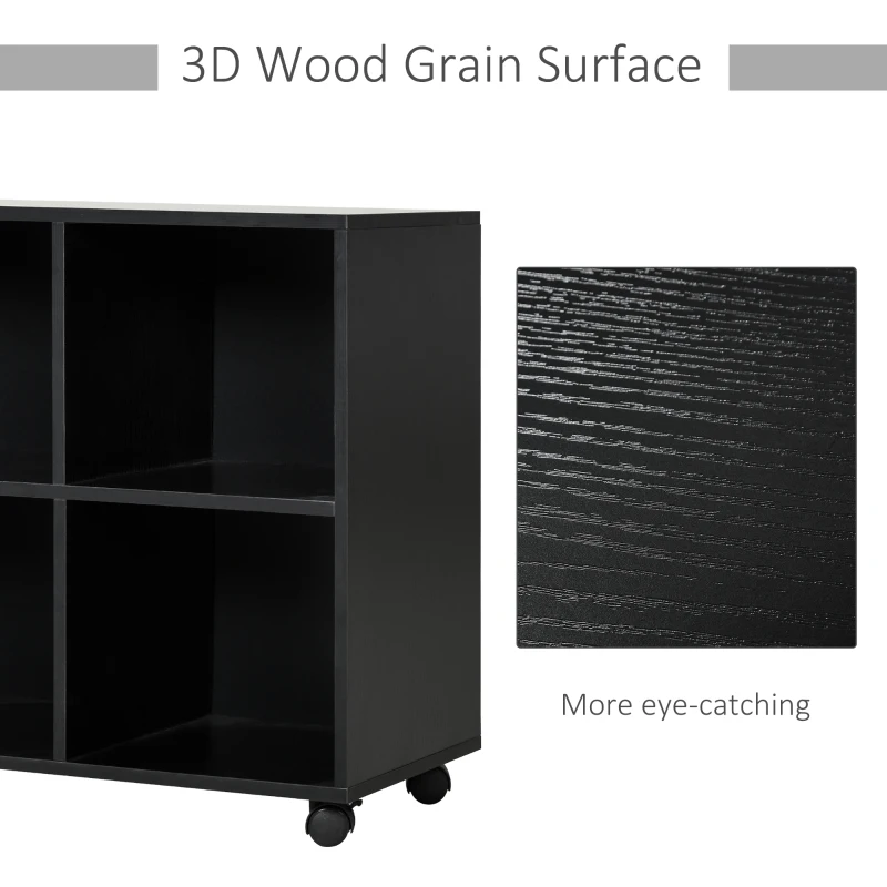 HOMCOM Rolling Mobile Storage Shelf, Wood File Cabinet, Functional Wood Cabinet for Home Office with Wheels Perfect for Study Office, Black