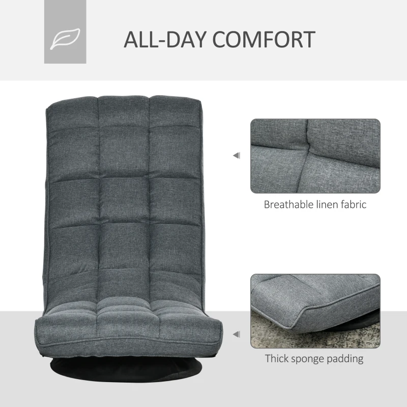 HOMCOM 360° Swivel Floor Chair, Folding Recliner Gaming Chair, Lazy Sofa Lounger with Adjustable Backrest Headrest, Thick Sponge Padding, Relaxing Reading, Light Grey