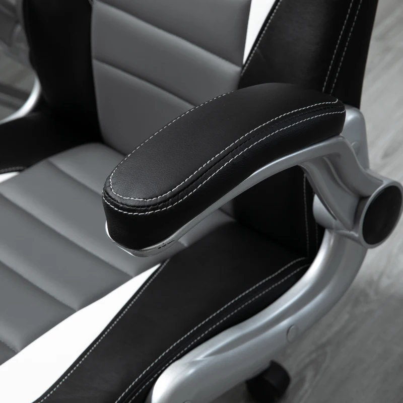 HOMCOM Racing Gaming Chair PU Leather Office Chair Executive Computer Desk Chair with Adjustable Height, Flip Up Armrest, Swivel Wheels, Grey