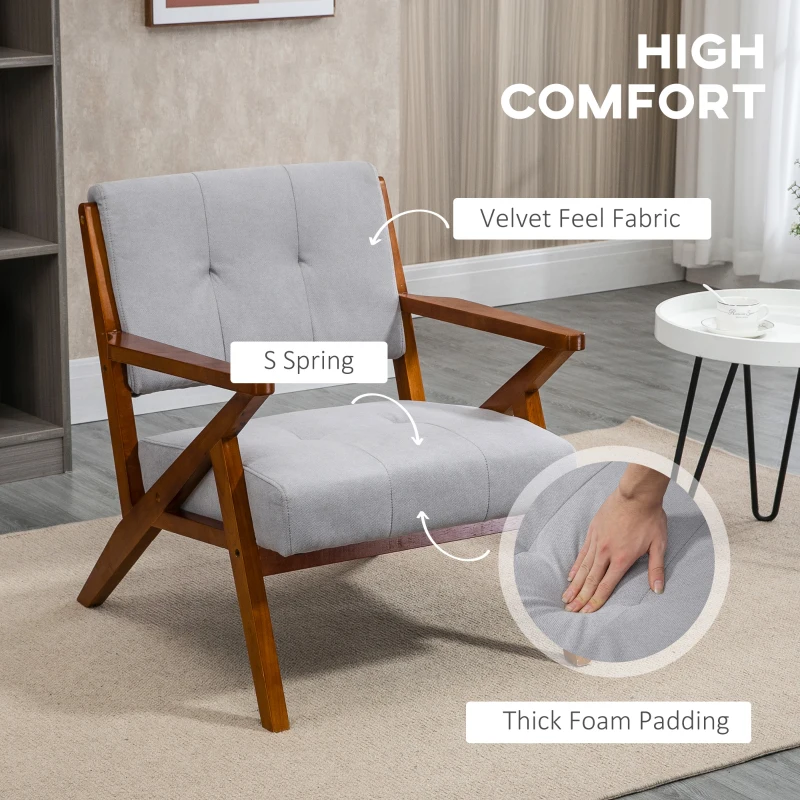 HOMCOM Armchair with Removable Seat and Back Cushion for Bedroom Tufted Living Room Chair with Faux Leather and Wood Legs Grey