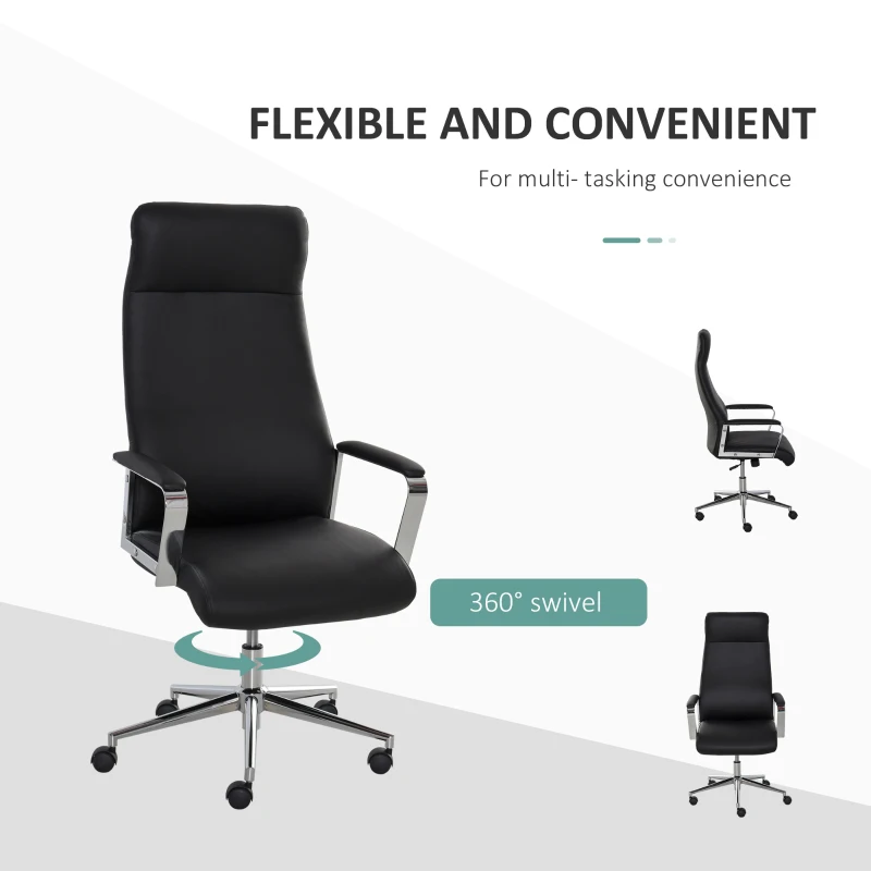 Vinsetto Office Chair Faux Leather High-Back Rocker Swivel Computer Desk Chair with Wheels, Steel Base, Black