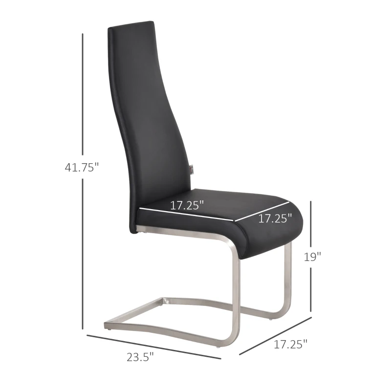 HOMCOM Set of 2 Dining Chairs High Back PU Leather Upholstered Accent Chairs for Kitchen Living Room with Cantilever Steel Frame, Black