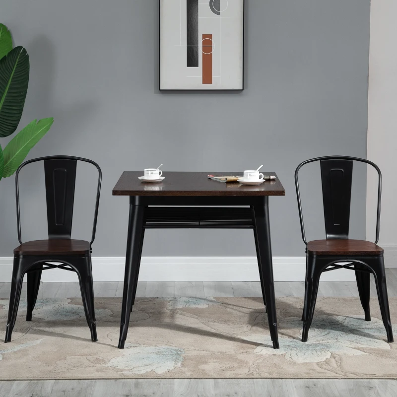 HOMCOM Industrial Dining Table Bar Table with Grid Storage Shelf, Pub Desk with Metal Frame for Living Room, Kitchen, Bedroom