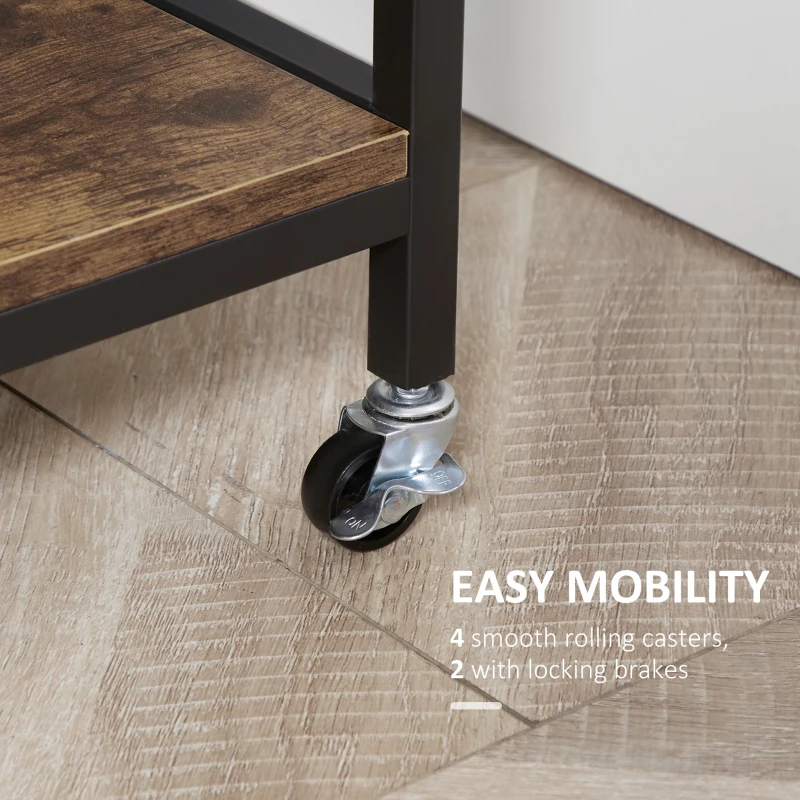 HOMCOM Industrial Kitchen Island with Storage, Kitchen Cart with Drawers, Storage Shelves, Towel Rack, Metal Frame for Dining Room, Living Room,Rustic Brown