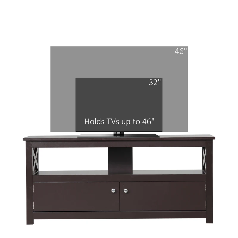 HOMCOM TV Stand, Farmhouse TV Bench for TVs up to 46 Inches, Entertainment Center with Storage Shelf and Cupboard for Living Room, Coffee