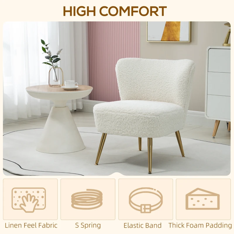 HOMCOM Lounge Chair for Bedroom Living Room Chair with Soft Upholstery and Gold Legs White