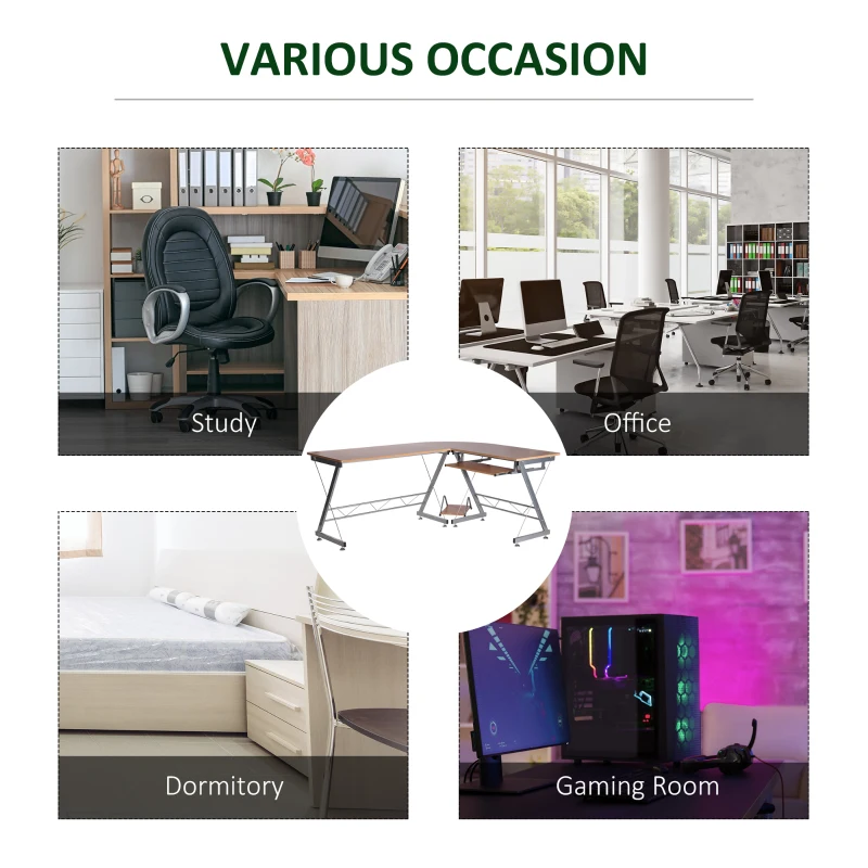 HOMCOM 67" L-shaped Corner Computer Desk Office Workstation Nature