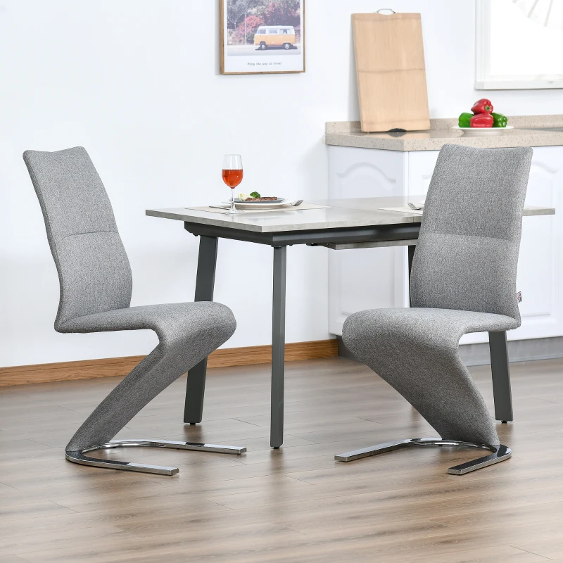 HOMCOM Set of 2 Dining Chairs with Modern Style High Back Side Chairs with Upholstered Seat, Solid Steel Base for Living Room, Kitchen, Study, Grey