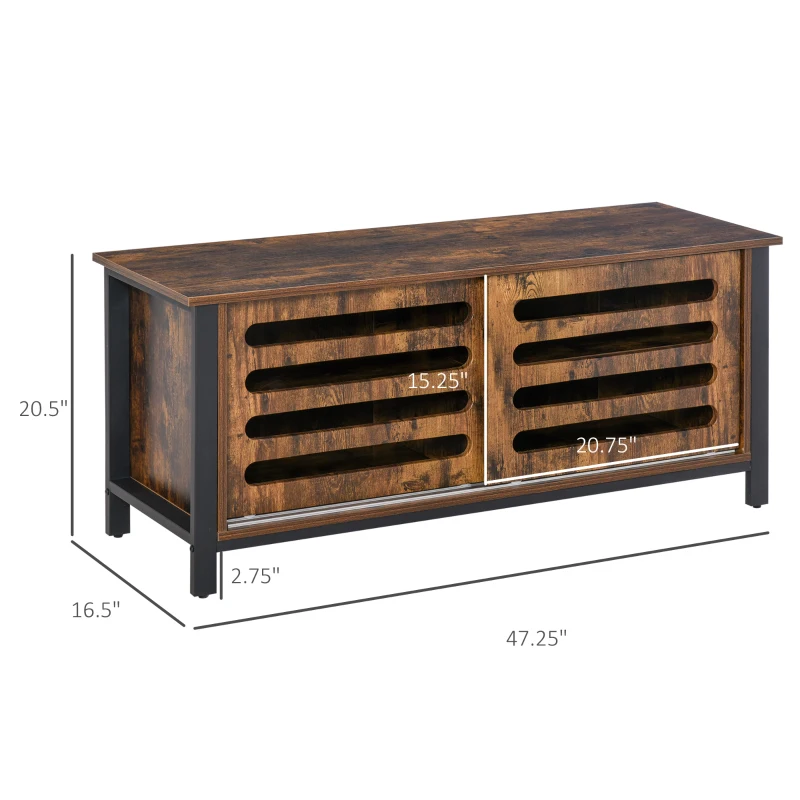 HOMCOM Industrial TV Stand for TVs up to 50 Inches, TV Cabinet Entertainment Center with Sliding Doors, 4 Storage Shelves, Console Table for Living Room Bedroom Hallway, Rustic Brown
