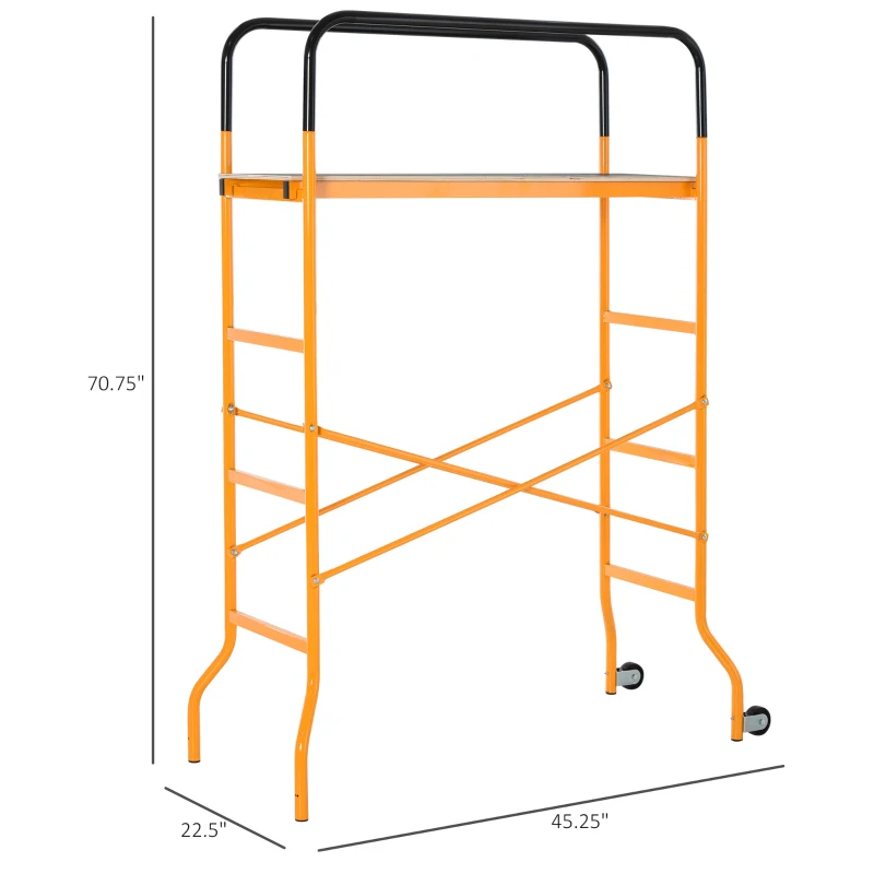 HOMCOM 4-Step Steel Scaffold Organizer Platform 2 Wheels for Easy Movement Non-Slip Design, for Indoor Outdoor Installation of Components and Parts, 45.25''x22.5''x70.75''