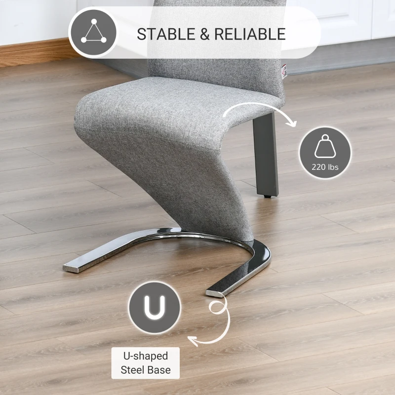 HOMCOM Set of 2 Dining Chairs with Modern Style High Back Side Chairs with Upholstered Seat, Solid Steel Base for Living Room, Kitchen, Study, Grey