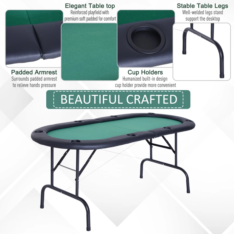 Soozier Deluxe Foldable 72" x 33" Oval Poker / Blackjack Card Game Table w/ 8 Cup Holders - Green Felt