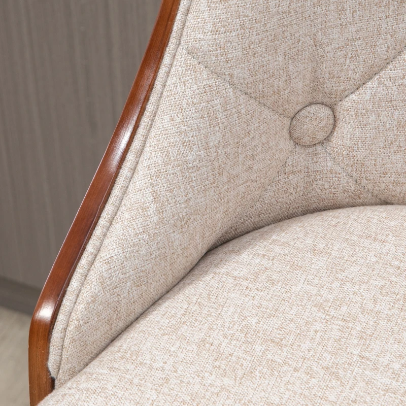 HOMCOM Counter Height Bar Stools Set of 2 with Solid Wood Back, Height Adjustable Swivel Barstools, Button Tufted Linen Fabric Bar Chairs with Footrest, Beige