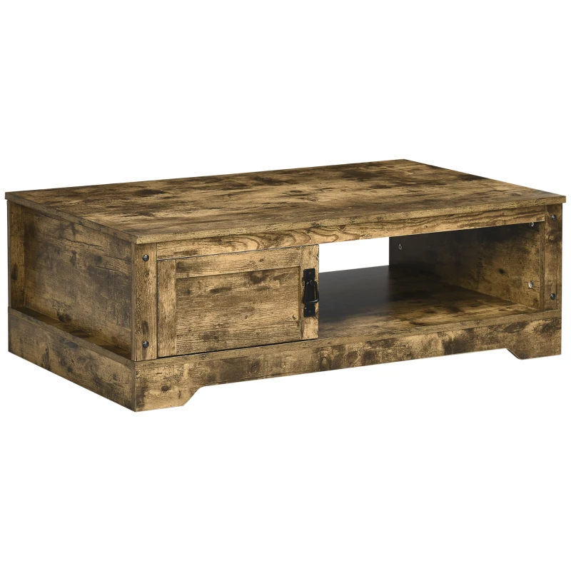 HOMCOM Coffee Table, Vintage Style Center Table with Cabinet, Open Storage Compartments, Coffee Tables for Living Room, Bed Room, Brown