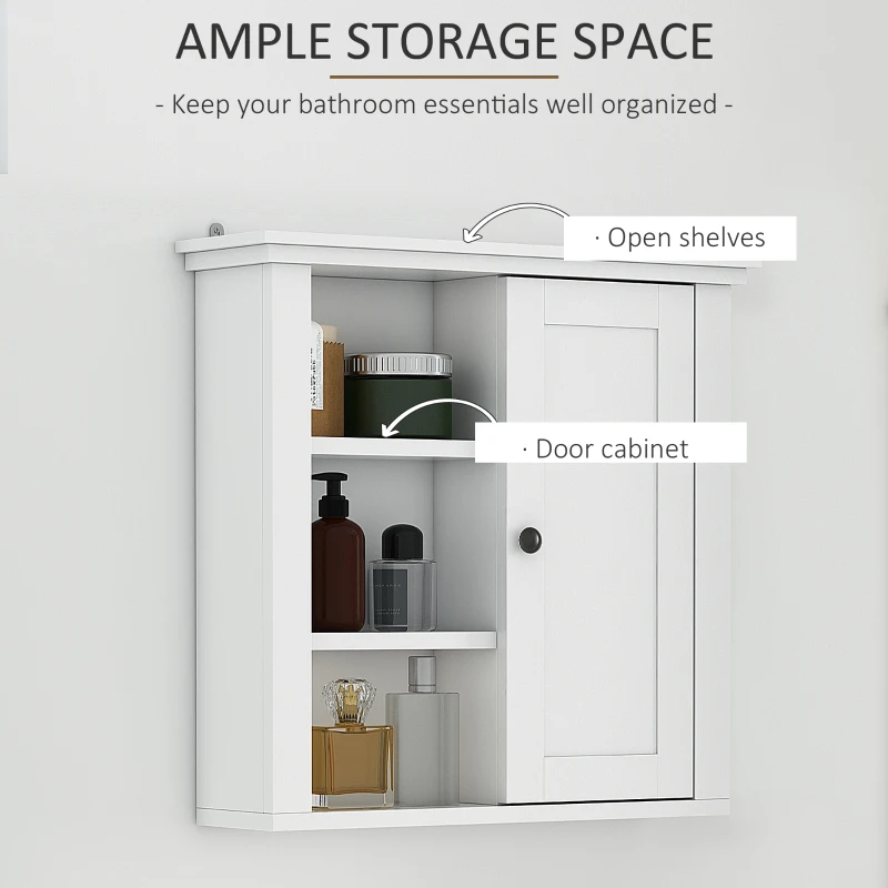 HOMCOM Bathroom Wall Cabinet, Wall Mounted Medicine Cabinet with 3 Open Shelves and Storage Cupboard for Laundry Room, White