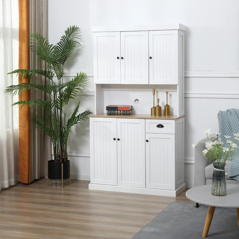 HOMCOM 71" Kitchen Pantry Buffet with Hutch Storage Cabinet Microwave Oven Stand with Drawer- White/Oak
