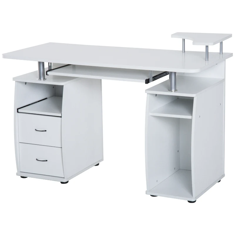 HOMCOM Computer Table Desk PC Desktop Drawer Home Office Furniture White