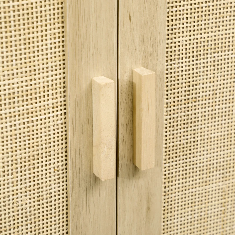 HOMCOM Wood Sideboard Accent Storage Cabinet with 2 Rattan Doors, Adjustable Shelf, and Steel Legs for Living Room Kitchen