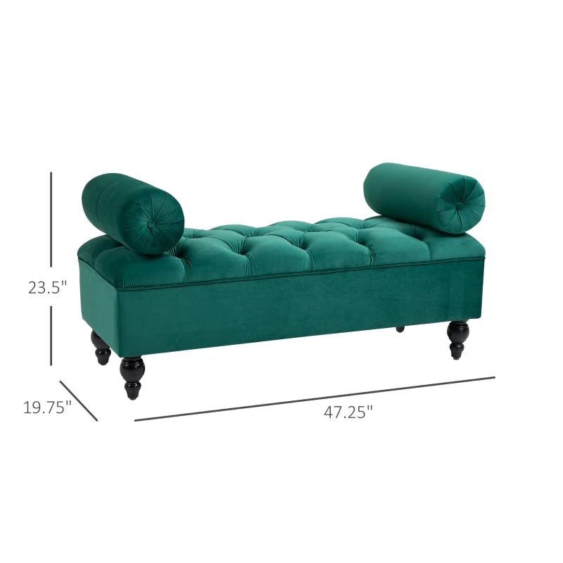 HOMCOM Upholstered Velvet Bench Button Tufted Multipurpose Shoe Stool for Living Room, Bedroom, Entryway, Green
