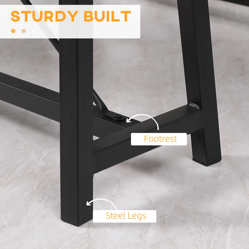 HOMCOM Industrial 3-Piece Dining Table Set, Rectangular Kitchen Table and Chairs for 4 People, Space-Saving Dinner Table with Two Benches, Rustic Brown