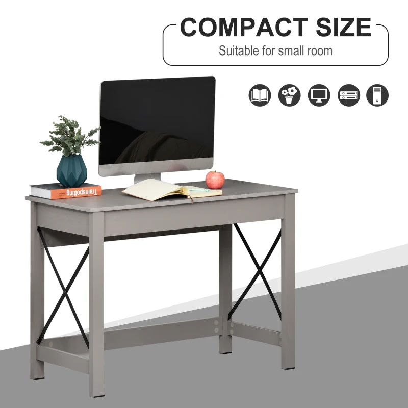 HOMCOM Rectangle Laptop Table Minimalist Style Home Office Computer Desk Writing Workstation  Grey Wood Grain