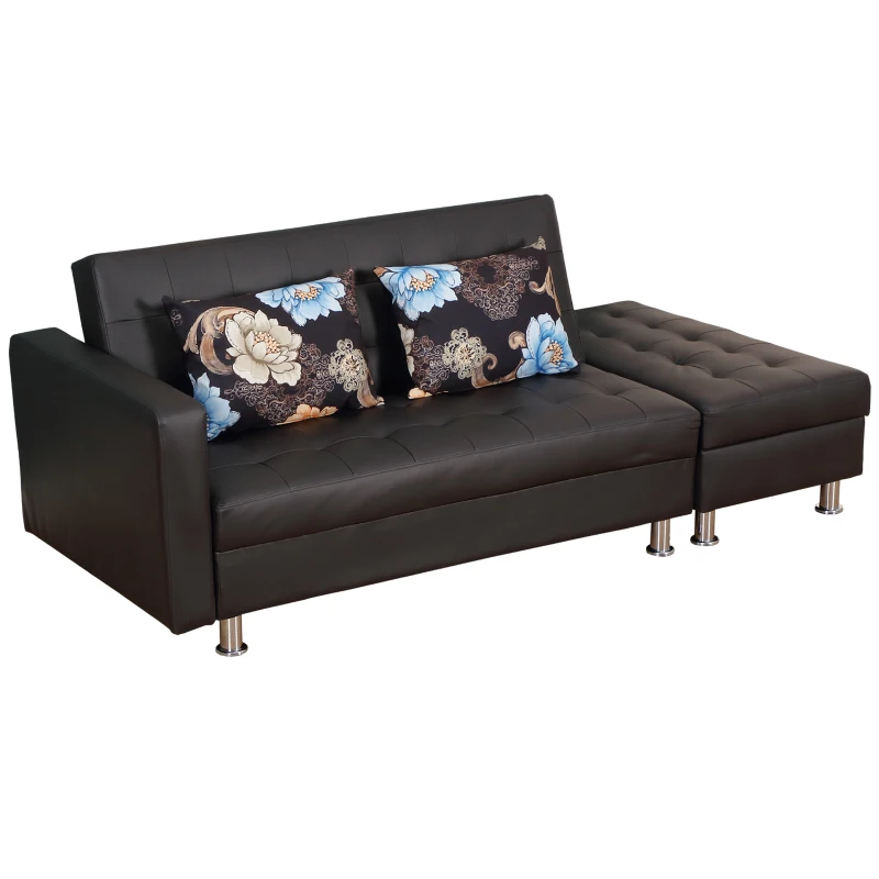 HOMCOM Convertible Adjustable 3-Position Futon Set Sofa Bed Couch Chaise Lounge with Ottoman and 2 Pillows