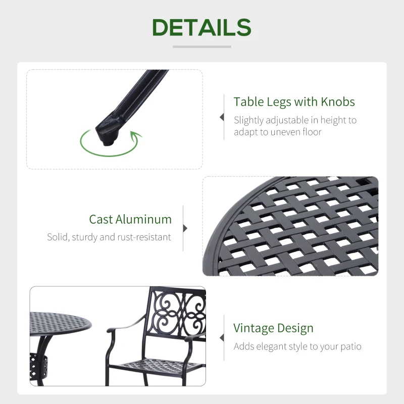 Outsunny 33-Inch Roud Patio Dining Table with Umbrella Hole, Cast Aluminum Garden Table, All Weather Patio Bisto Table, for Lawn, Garden, Outside, Black
