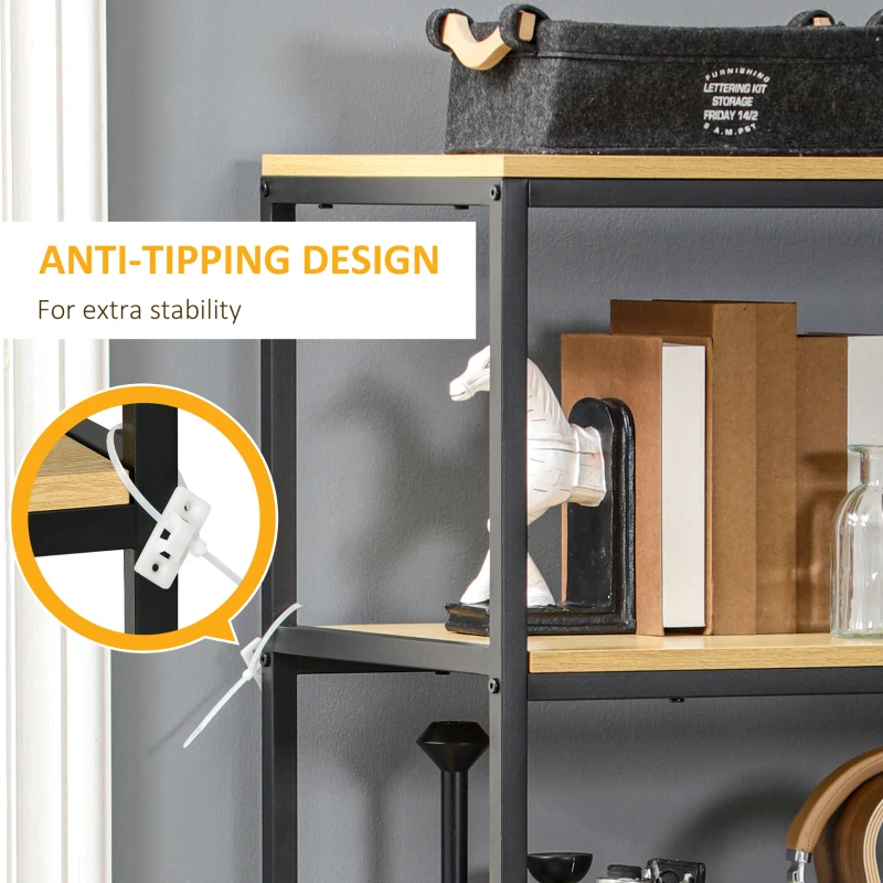 HOMCOM 4-tier Storage Shelving Unit with 2 Fabric Drawers, Modern Bookshelf with Open Shelves for Living Room, Home Office, Bedroom, Oak