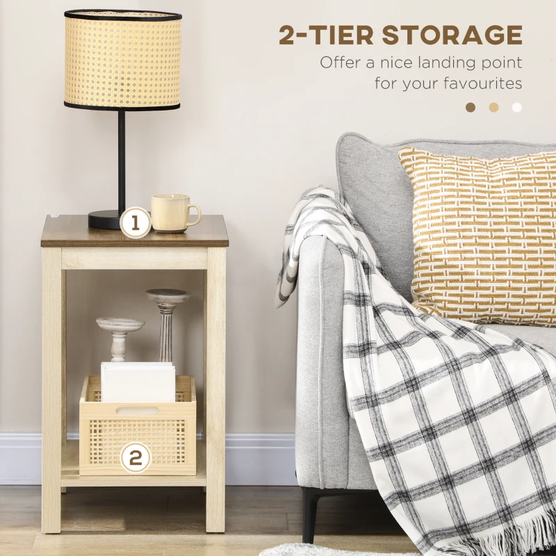 HOMCOM Farmhouse Side Table with Storage, Rustic End Table with Bottom Shelf for Bedroom, Living Room, Oak