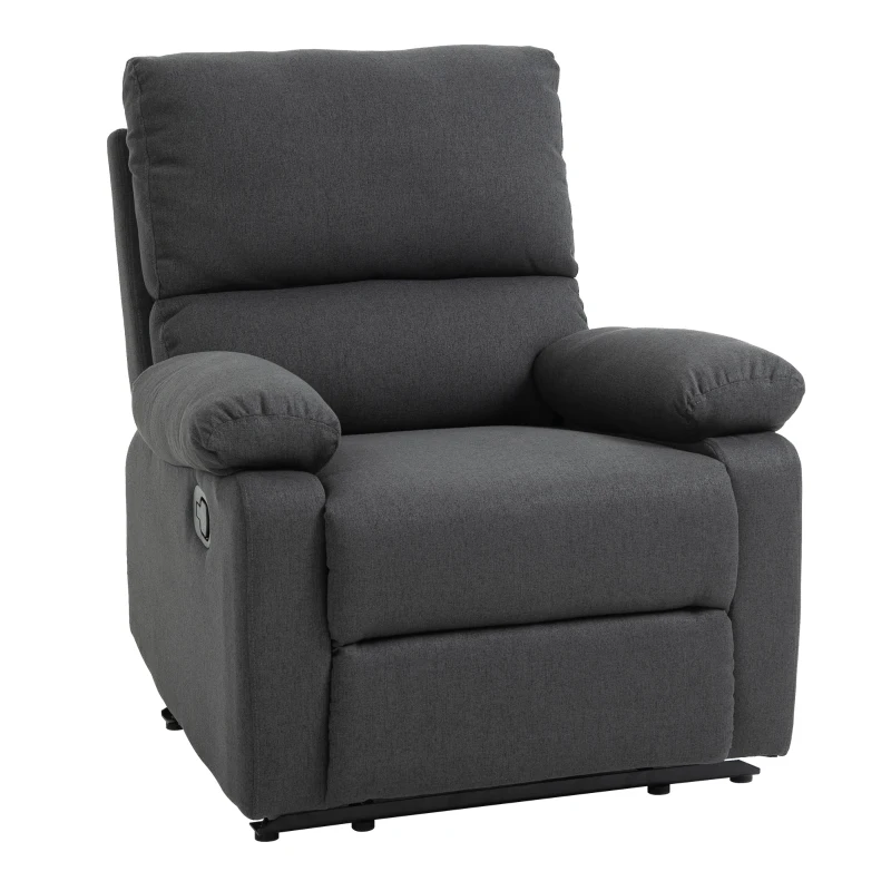 HOMCOM Single Recliner Sofa Lounge Linen Fabric Manual Adjustable Reclining Armchair with Padded Back for Home Theater, Living Room, Charcoal Grey