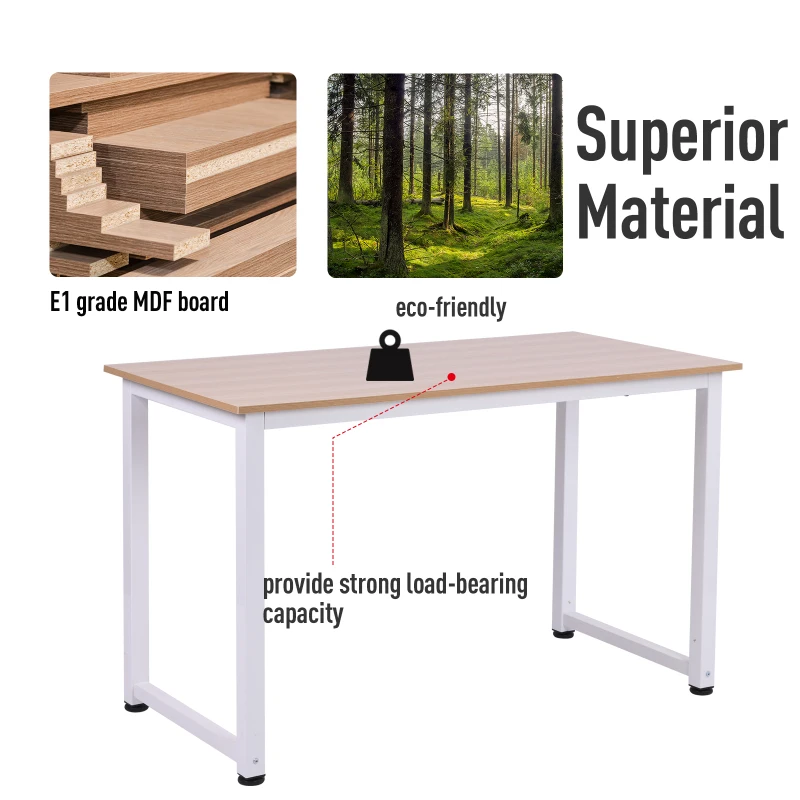 HOMCOM 47.25" Computer Desk PC Writing Table Home Office Study Workstation, Oak Beige White