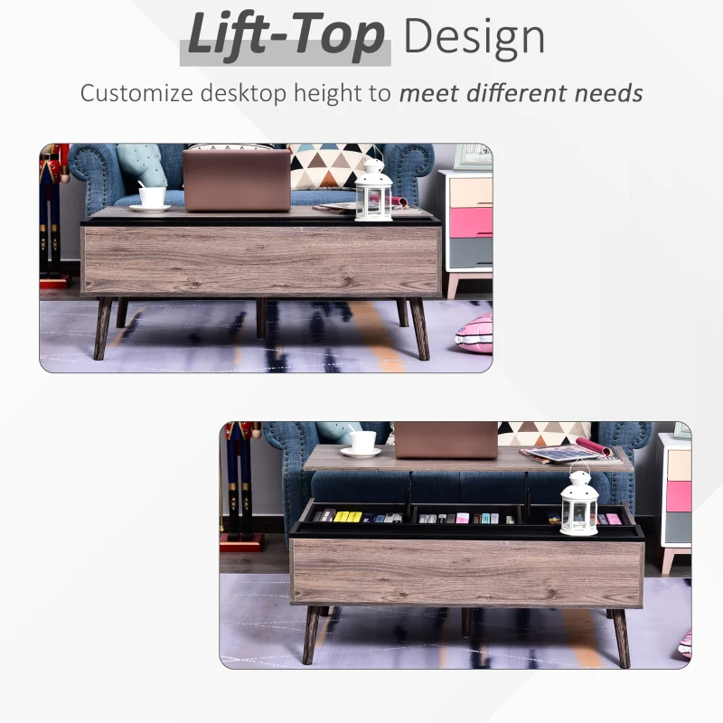 HOMCOM Lift Top Coffee Table with Hidden Compartment Storage Shelf, Modern Wood Solid Metal Frame Home Living Room Furniture Cocktail Table, Wood Grain Grey