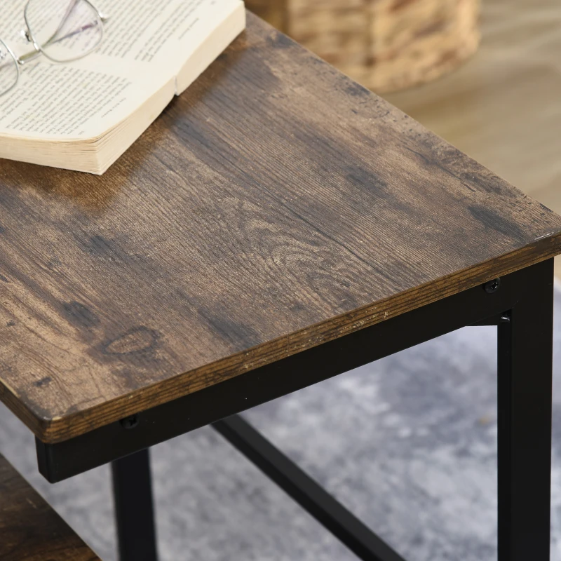 HOMCOM Nesting Tables Set of 2, Industrial Style Coffee Table Set with Metal Frame & Adjustable Foot Pads for Living Room, Bed Room, Brown