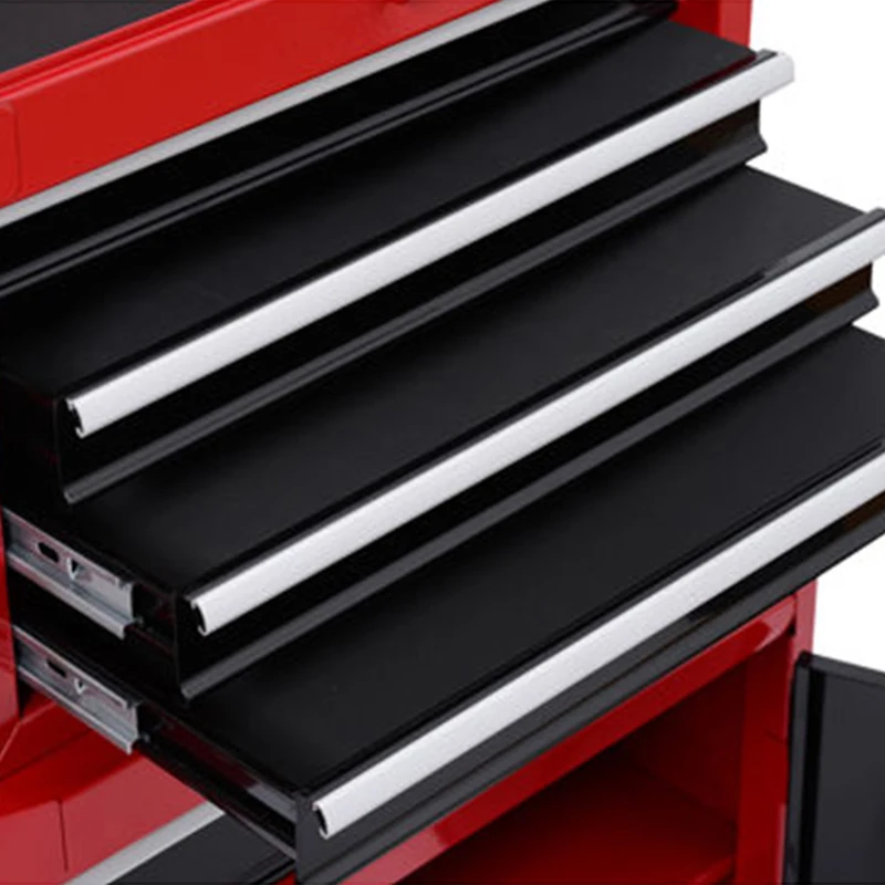 HOMCOM 20-Inch 2-in-1 Rolling Tool Cart Wheeled Storage Cabinet Organizer with Drawers - Black/Red