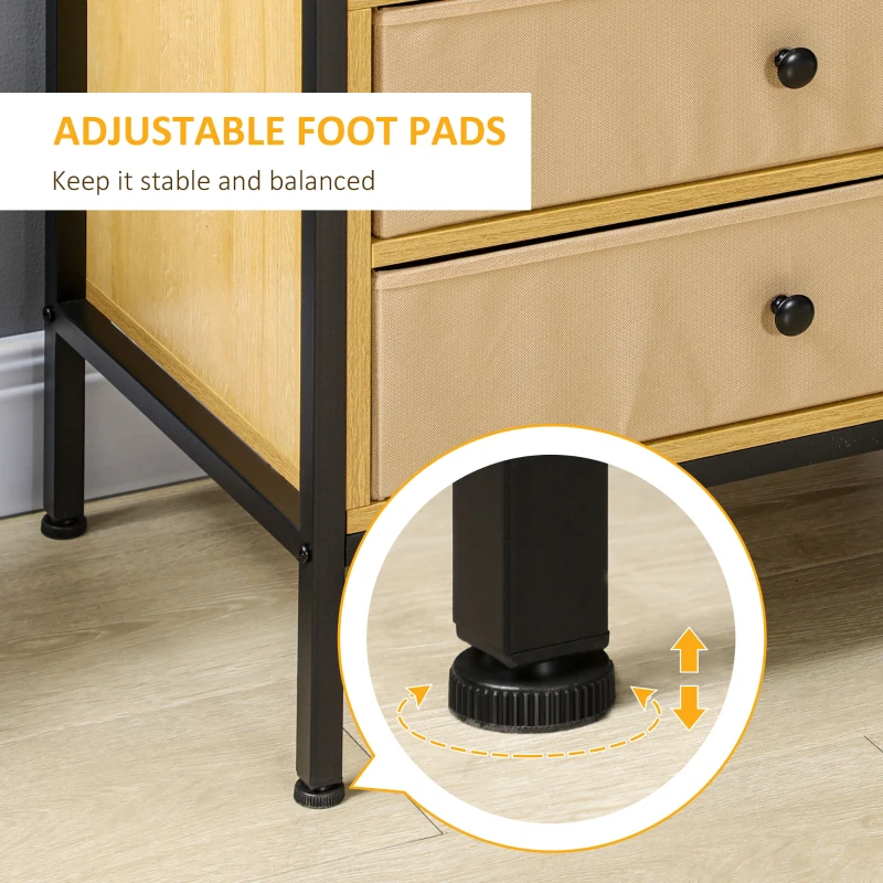 HOMCOM 4-tier Storage Shelving Unit with 2 Fabric Drawers, Modern Bookshelf with Open Shelves for Living Room, Home Office, Bedroom, Oak