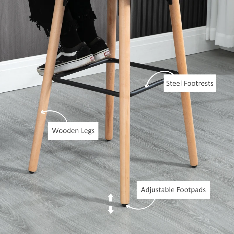 HOMCOM Bar Stool Set of 2 PU Leather Padded Counter Height Bar Stools with Footrest and Adjustable Feet for Home Kitchen White