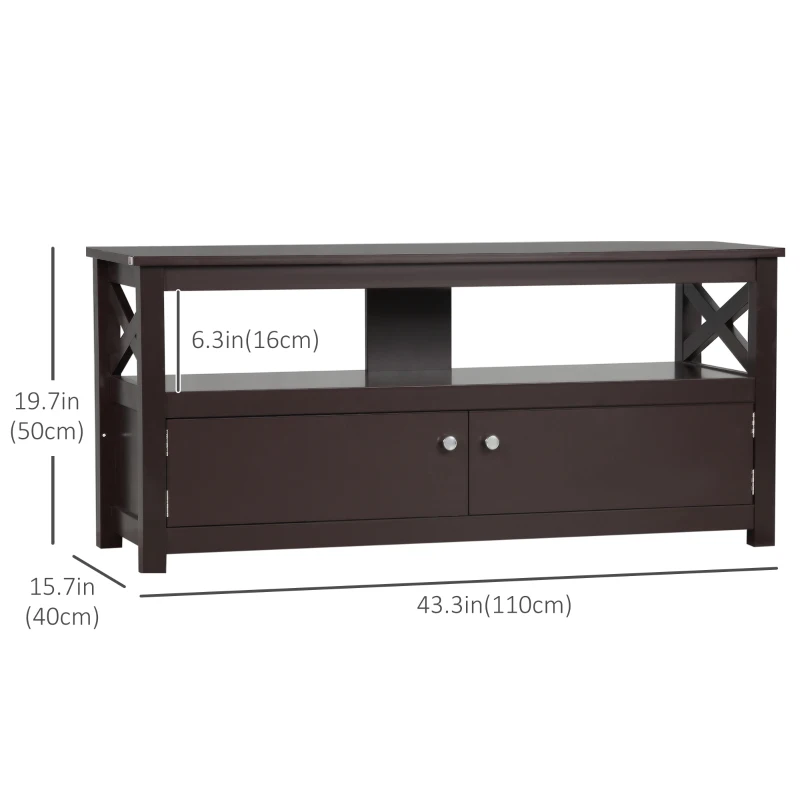 HOMCOM TV Stand, Farmhouse TV Bench for TVs up to 46 Inches, Entertainment Center with Storage Shelf and Cupboard for Living Room, Coffee