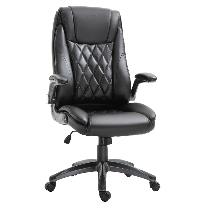 Vinsetto High-Back Office Chair Executive Swivel Computer Desk Chair, with PU Leather, Flip-up Armrest, Black