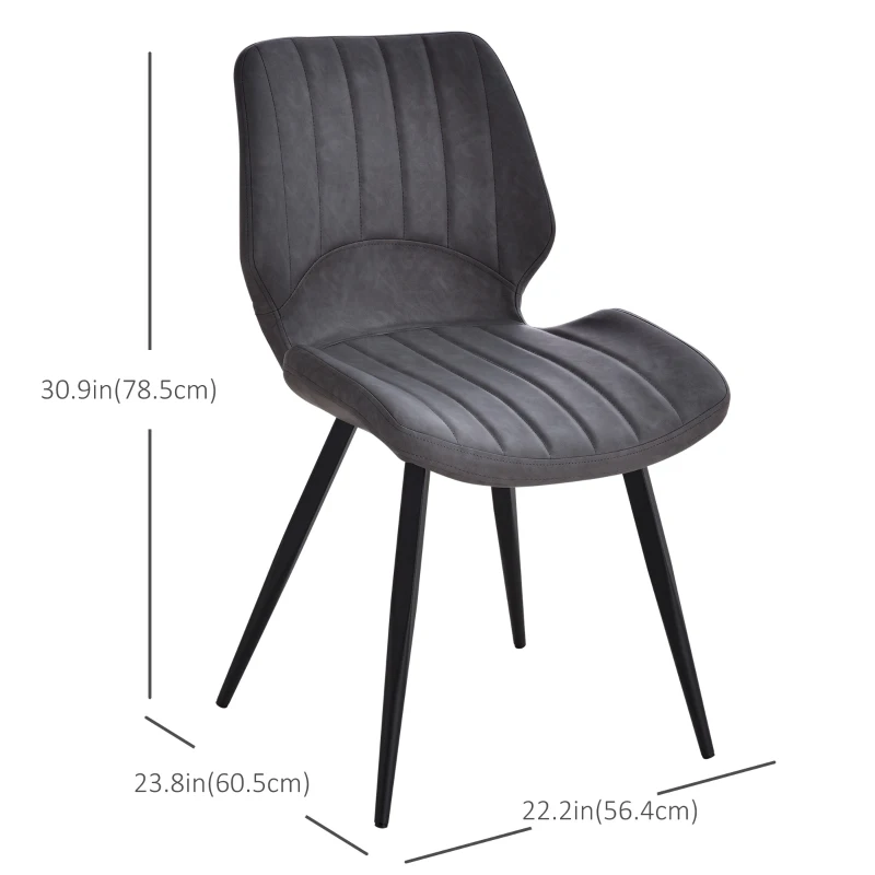 HOMCOM Modern Dining Chairs Set of 2, PU Leather Upholstered Kitchen Chair with Moulded Seats, Metal Frame, Grey