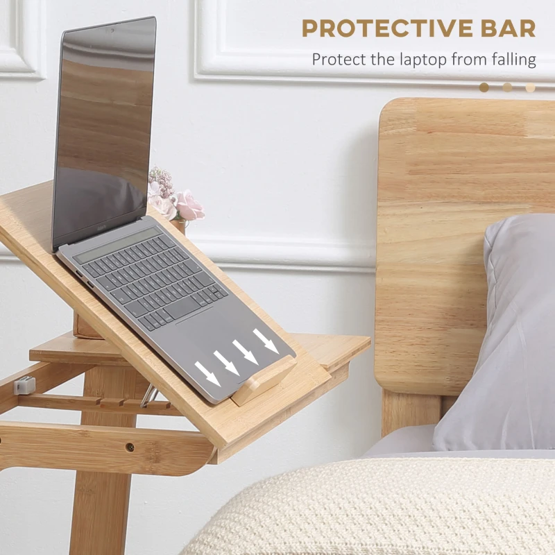 HOMCOM C-Shaped Side Table, End Table, Under Sofa Table with Bamboo Frame for Living Room, Bedroom, Natural