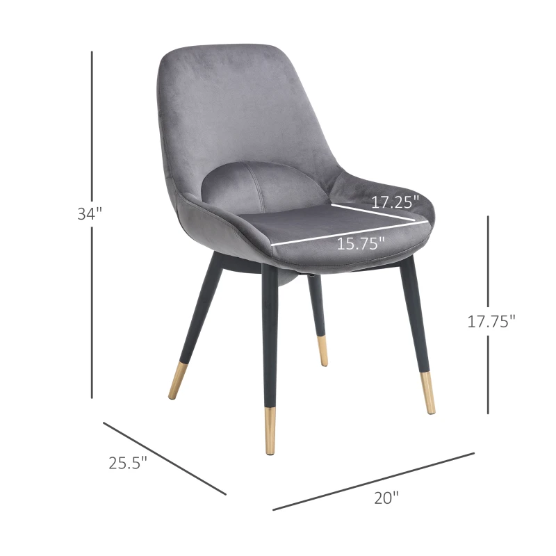 HOMCOM Mid-Century Upholstered Dining Chair Velvet-Touch Fabric Tufted Accent Chair with Metal Legs for Kitchen