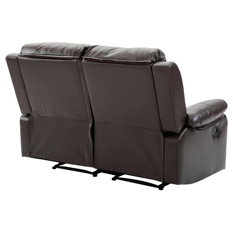 HOMCOM Double Reclining Loveseat Manual Reclining Sofa, PU Faux Leather Pullback Control with Footrest Sofa Set for Living Room, Brown