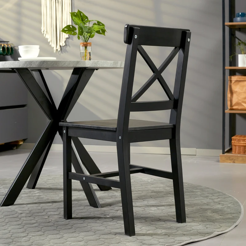 HOMCOM Wooden Dining Chairs Set of 2, Kitchen Chairs with Cross Back, Solid Structure for Living Room and Dining Room, Black