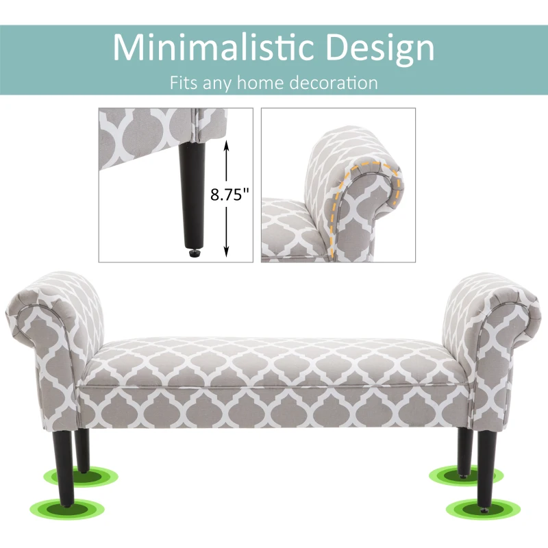 HOMCOM 52" Rolled Arm Bed Bench Bedside Footstool End of Bed Furniture Grey