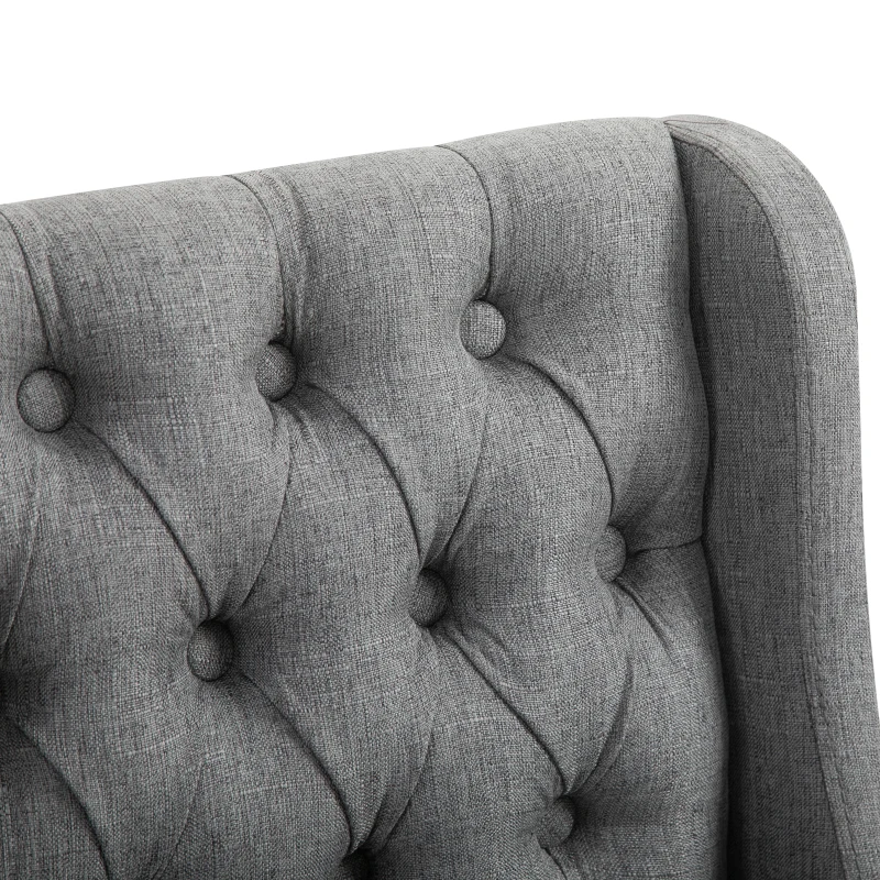 HOMCOM Set of 2 Barstools, 180 Degree Swivel Kitchen Island Stool Dining Room Chairs with Solid Wood Footrests and Button Tufted Design, Grey