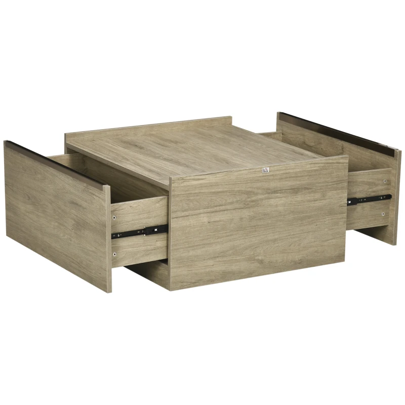 HOMCOM Coffee Table with Hidden Storage Drawers, Farmhouse Center Table for Living Room Home Office, Oak