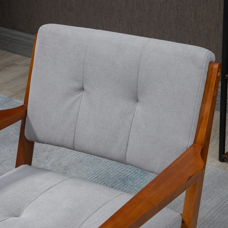 HOMCOM Armchair with Removable Seat and Back Cushion for Bedroom Tufted Living Room Chair with Faux Leather and Wood Legs Grey